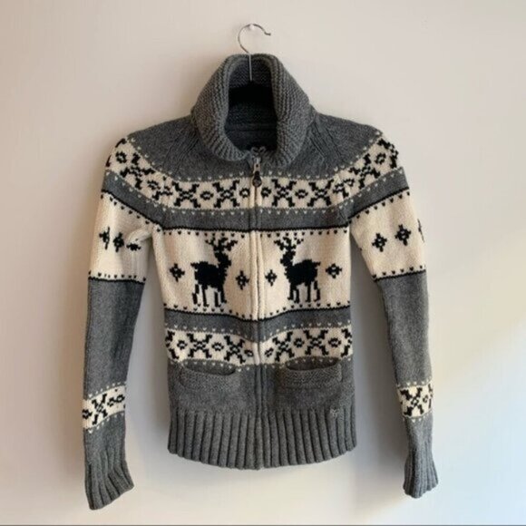 Aritzia TNA Sea To Sky Cardigan Sweater wool zip up Cowichan knit Fair isle S - Picture 3 of 16